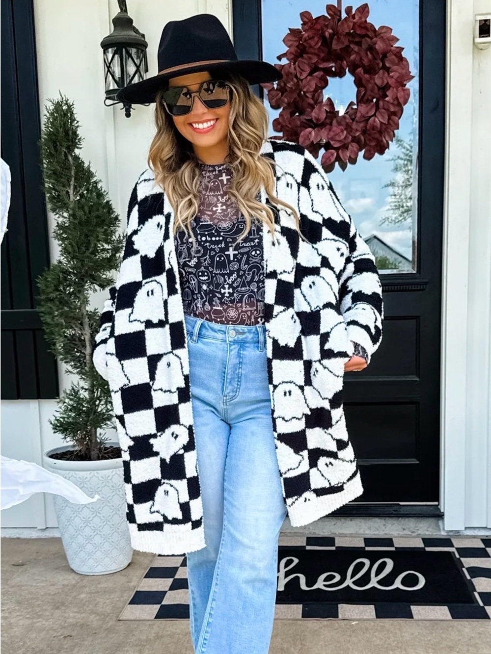 Blakeley Cloud Black & White Check Ghost Knit Cardigan